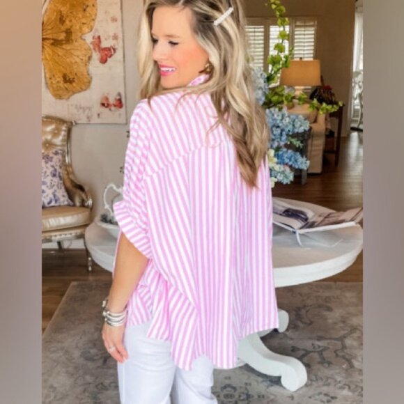 NWT A Walk in the Park Dolman Sleeve Pink|White Striped Dolman Sleeve blouse - Picture 5 of 5